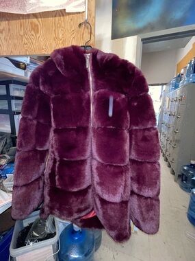 Michael Kors Faux Fur Merlot Hooded Coat Sz Small NWT Macy's exclusive
